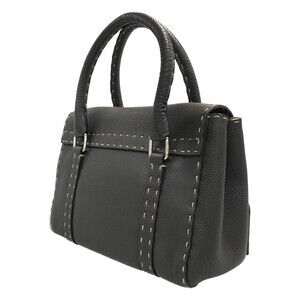 Fendi grained handbag calfskin satchel Selleria Linda black leather